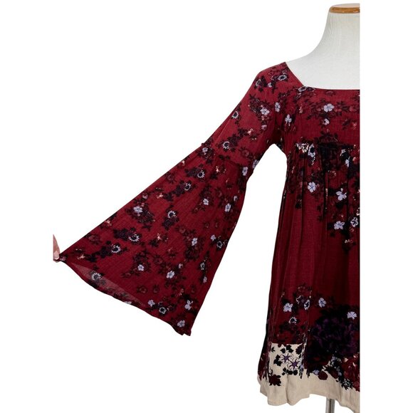 RARE Free People Floral Burgundy Bell Slv Mini Dress | Grunge Fairy Whimsigoth S - Picture 10 of 16